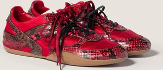 Miu Miu Gymnasium technical fabric and python-print Ayers leather sneakers