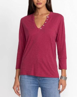 Johnny Was Button V Neck Tee In Cerise