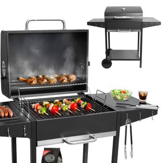 OEM Gran Parrilla De Carb&oacute;n Para Jard&iacute;n Con Rejilla Y Tapa, Caj&oacute;n Para Cenizas Y Term&oacute;metro