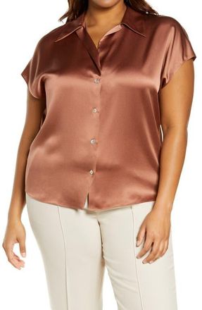 Vince Shaped Collar Silk Blouse in Vintage Rose at Nordstrom, Size 3X-Large
