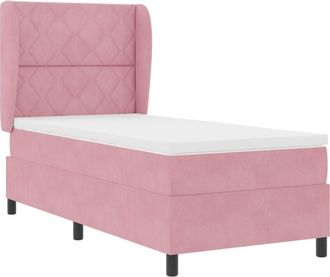 vidaXL Box Spring Bed with Mattress Pink 90 x 200 cm Velvet vidaXL