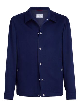 Brunello Cucinelli flannel-texture cashemere shirt jacket - men - Cashmere - 48 - Blue