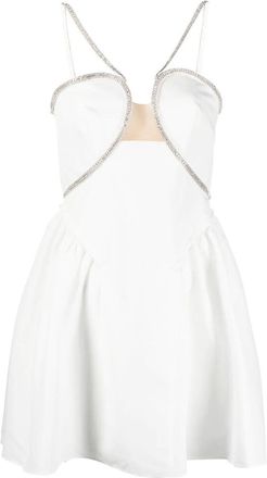 Self Portrait Flared Mini Dress In Smooth Taffeta With Rhinestone Embellishments