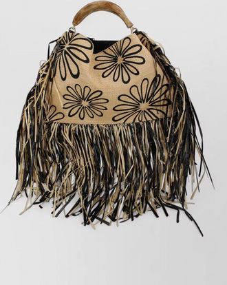 Farm Rio tote bag floral pattern fringe top handle