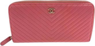Chanel Pre-owned Wallets, female, Pink, Size: ONE SIZE Pre-owned Coco Mark Caviar Skin Long Wallet