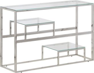 vidaXL Mesa Consola Acero Inoxidable Plateado Y Vidrio Templado Vidaxl