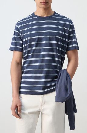 Mango Stripe Crewneck T-Shirt in Navy at Nordstrom, Size Large