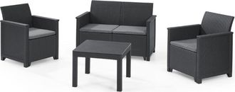 Keter Conjunto de Jardín terraza emma sofá + sillas sillones + mesa cojines grafito Mesa 58.5x58.5x43 Sillas 63x65x74 Sofa 113x65x74 AnxPxAl cm - Keter