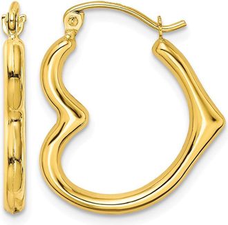 Diamond2Deal 10K Yellow Gold Hollow Heart Shape Hollow Hoop Earrings