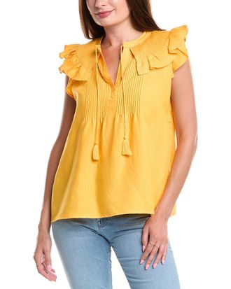 T Tahari Linen-Blend Blouse