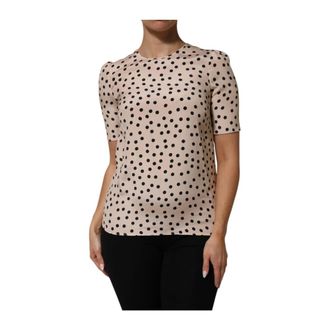 Dolce & Gabbana Overhemden, Dames, Beige, S, Polka Dot Zijde Blouse met Korte Mouwen