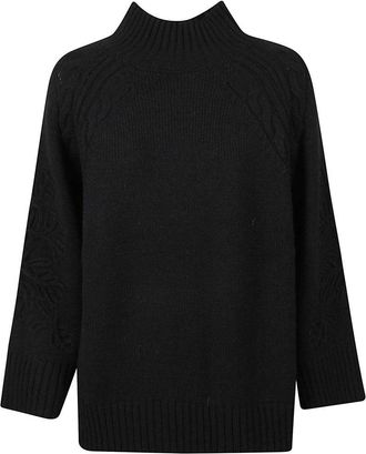Ermanno Scervino Raglan Sleeve Turtleneck Sweater With Embroidered Details