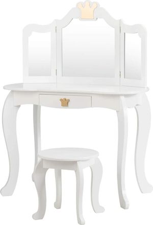 Costway Costway Tocador Con Taburete Y Espejo Para Ni&ntilde;a De Madera Mesa De Maquillaje Con Caj&oacute;n 80x42x106 Cent&iacute;metros (blanco)