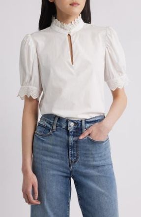 Frame Denim The Eyelet Inset Top in White at Nordstrom Rack, Size Large