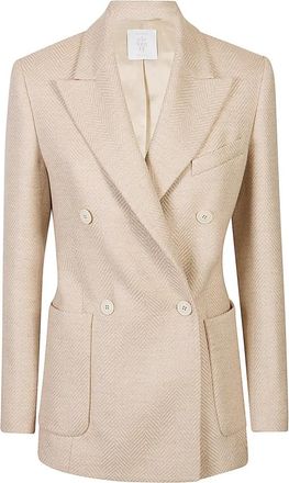 Eleventy Zijden Kasjmier Dubbelborst Jas - Dames - Blazers - Beige - S - Kasjmier - Jassen