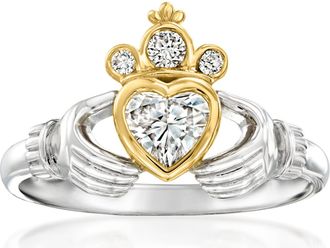 Ross-Simons Lab-Grown Diamond Claddagh Ring in Sterling Silver With 18kt Gold Over Sterling