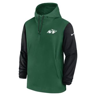 Nike New York Jets Sideline Pre-Game Player Nike Mens NFL 1/2-Zip Hooded Jacket in Green | 02EZ066Y72-50K