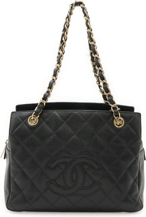 Chanel Black Grained Calfskin Shoulder Bag Tote Bag (Pre-Owned)