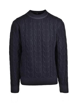 Daniele Fiesoli High Neck Black Cable Knit Sweater With Ribbed Accents