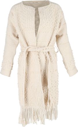 Ulla Johnson Pre-owned Womens Amara Belted Boucle-Tweed Coat in White Cotton - Ecru - Size 6 UK
