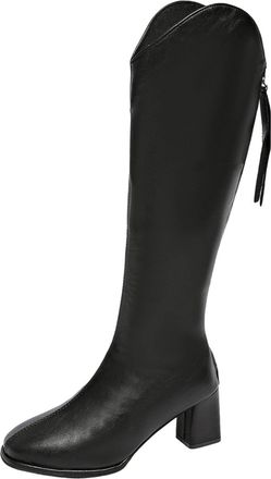 Generic Black Womens Knee High Boots with Pointed Toe and Thick Heel for Activities