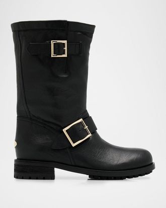 Jimmy Choo London Biker Mid Leather Mid-Calf Boots