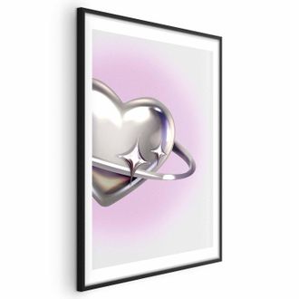 OEM P&oacute;ster - Coraz&oacute;n C&oacute;smico - Un Coraz&oacute;n Plateado Con Un Anillo Sobre Un Fondo Morado