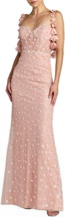 Mac Duggal Sleeveless Sequin Column Gown With Floral Detail in Rose Gold at Nordstrom, Size 12