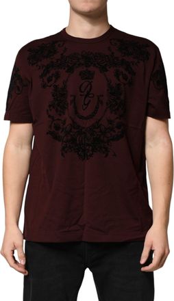 Dolce & Gabbana Maroon DG Crown Floral Crewneck Men Mens T-shirt (Pre-Owned)