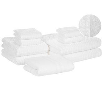 Beliani Beliani - Juego De 9 Toallas De Ba&ntilde;o Y Alfombrilla De Ba&ntilde;o De Algod&oacute;n Blanco De Low Twist Para Invitados Atai