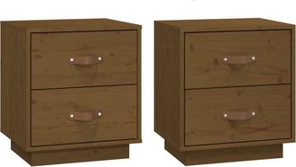 vidaXL Vidaxl - Mesitas De Noche 2 Uds Madera De Pino Marr&oacute;n Miel 40x34x45 Cm
