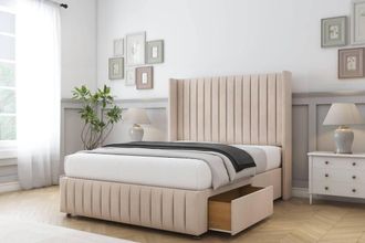 Comfort Beds Chester Naples Divan Base 2 Drawers - 54 Wingback-Footboard in Light Sand | Size: King