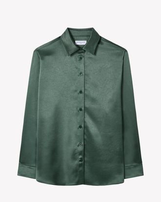 Serena Bute Satin Boyfriend Shirt - Dark Green