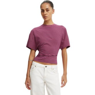 Cotton On Womens Blair Batwing Short Sleeve Tee in Madi Stripe Blackberry Belle at Nordstrom, Size Medium