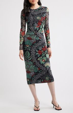Elie Tahari The Delilah Print Long Sleeve Mesh Maxi Dress in Dianas Garden Print at Nordstrom, Size X-Small