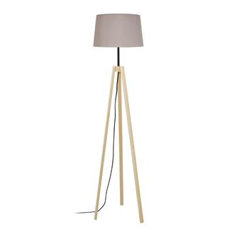 Tosel Lamp&aacute;ra de pie madera Alt.155cm natural ;Pantalla: taupe