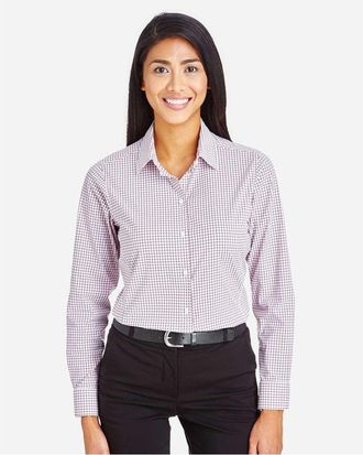 Devon & Jones Womens CrownLux PerformanceMicro Windowpane Woven Dress Shirt