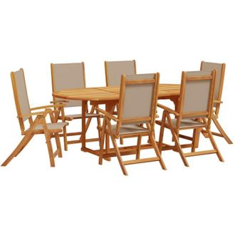 vidaXL Juego Comedor De Jard&iacute;n 7 Pzas Madera Maciza Acacia Y Textileno Vidaxl