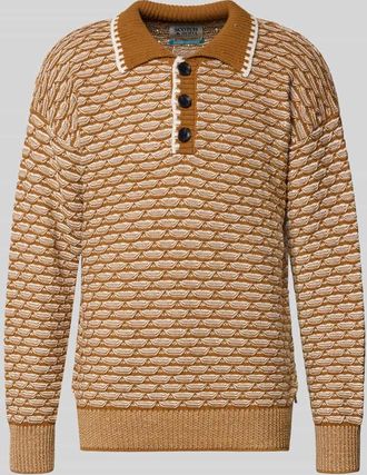 Scotch & Soda Strickpullover mit Polokragen und Knopfleiste in Camel Melange, Gr&ouml;&szlig;e XXL