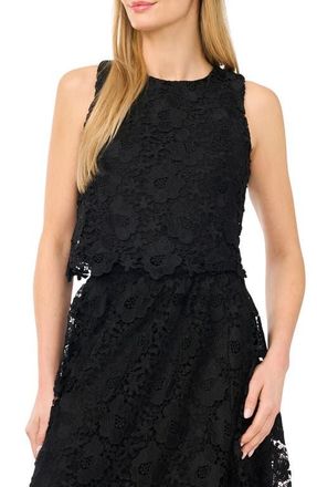 CeCe by Cynthia Steffe Sleeveless Floral Lace Top in Rich Black at Nordstrom, Size X-Large