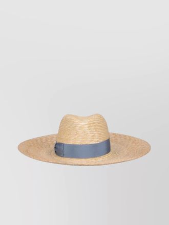 Borsalino ribbon detail wide brim straw hat