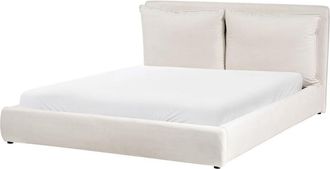 Beliani Cama Moderna De Tela 160 X 200 Cm Cabecero Tapizado Y Acolchado Beige Claro Bajonna