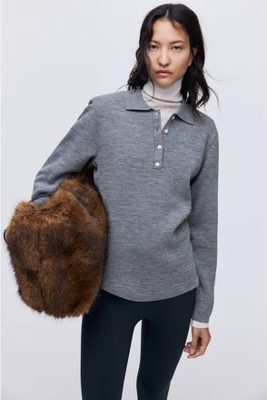 H&M Shoulder-pad Polo Jumper in Gray Melange at Nordstrom, Size Xx-Large