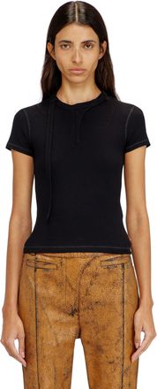 Diesel Rib-jersey top with biker neck strap - Tops - Woman - Black