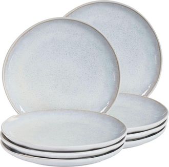 Beliani Beliani - Conjunto De 8 Platos De Postre De Gres Caol&iacute;n Artesanal Acabado Esmalte Reactivo Gris Claro Sesame