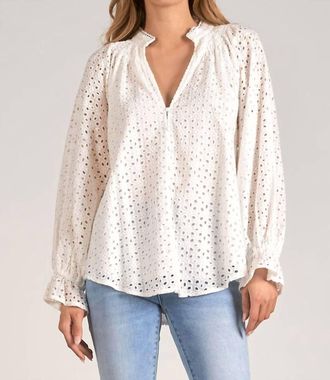 Elan Allover Eyelet Blouse In White