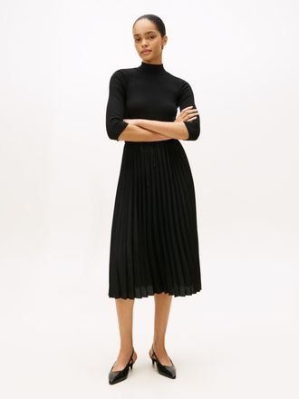 Tommy Hilfiger A-Linien-Kleid TOMMY HILFIGER SLIM 5X2 RIB MIX MIDI DRS, Damen, Gr. XS (34), N-Gr, schwarz, Web, Obermaterial: 95% Viskose, 5% Elasthan, unifarben, fi