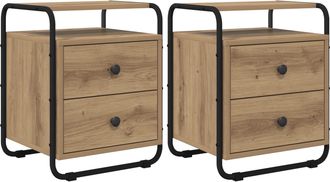 vidaXL Mesa De Noche 2 Uds. Roble Artisan Madera De Ingenier&iacute;a Vidaxl