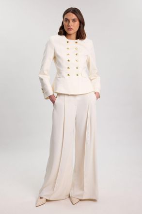Karen Millen Womens Cotton Tailored Button Detail Peplum Blazer - White - Size 12 UK