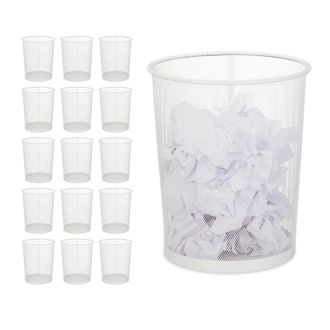 Relaxdays Set 16 Papeleras De Metal Enrejado, Cubo Papeles Dormitorio, Sin Tapa, Cesto Residuos Pl&aacute;stico, 35 X 29,5 Cm, Blanco